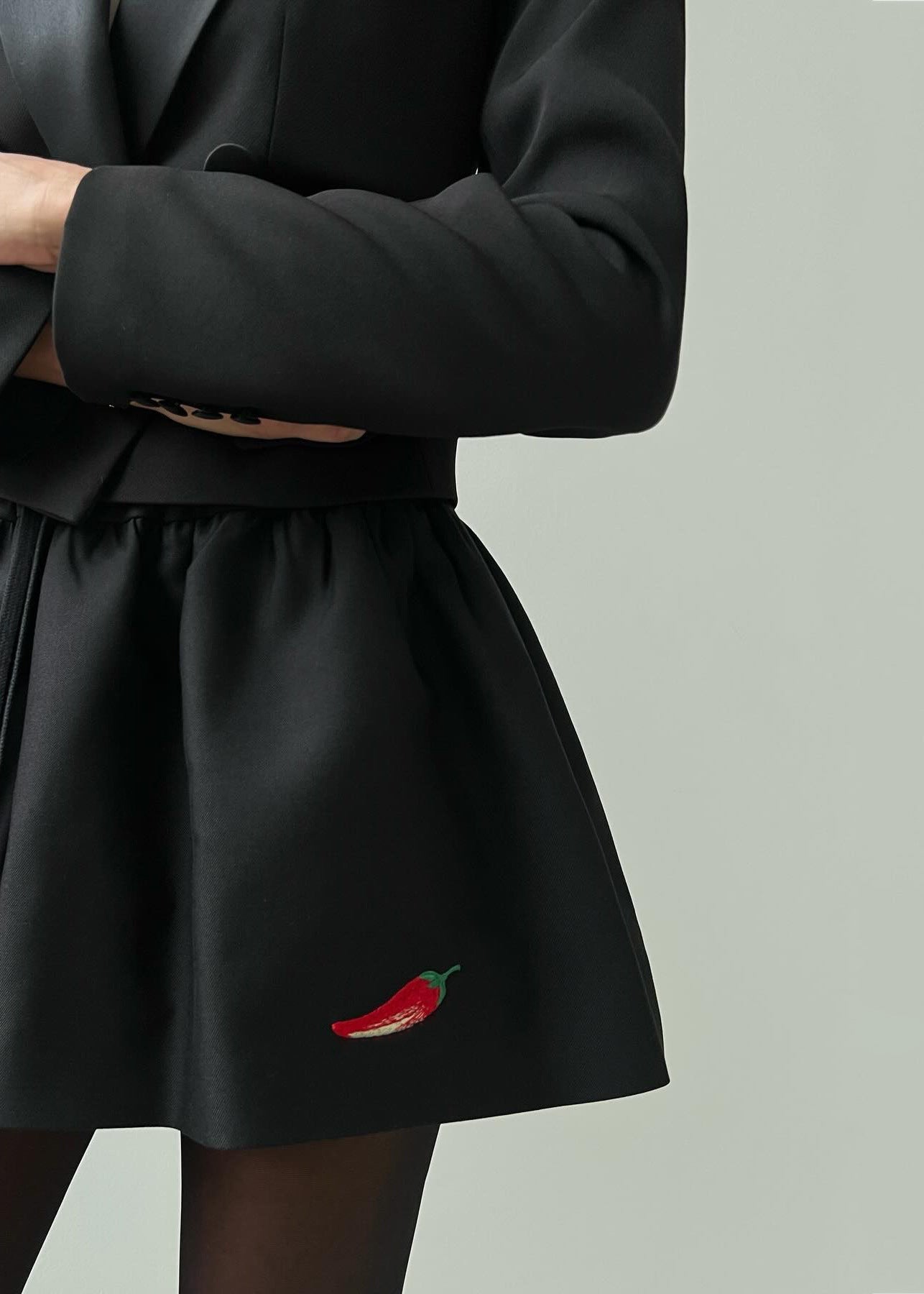 Cropped Tuxedo Blazer & Drawstring Mini Skirt Set