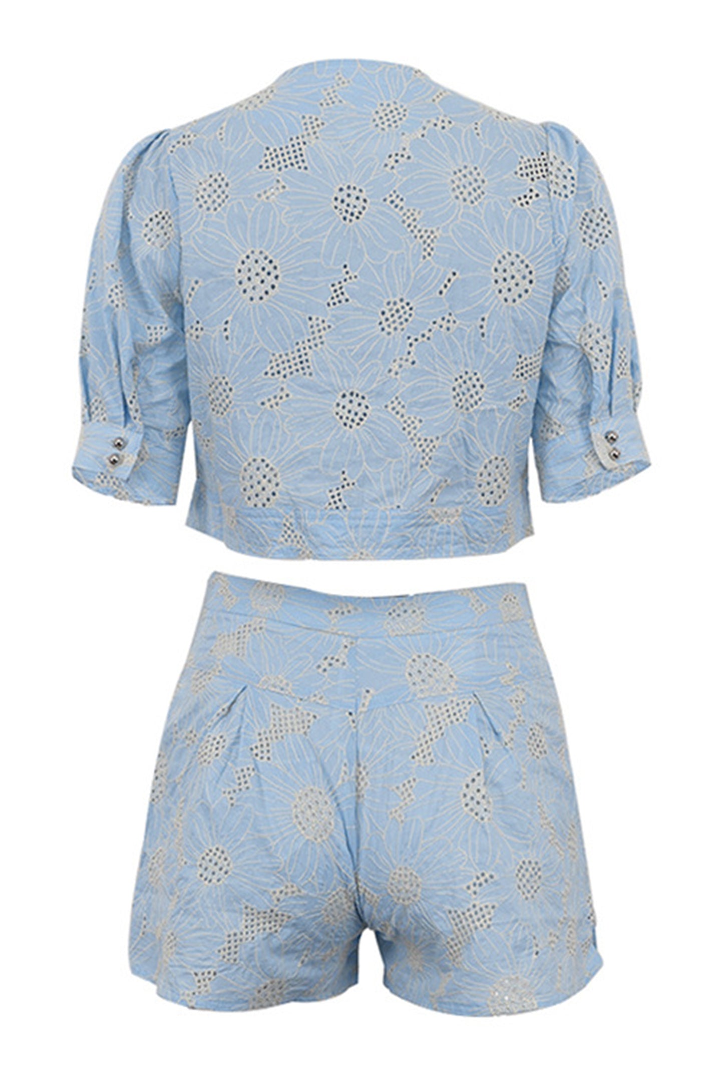Joyce Floral Embroidered Blouse & Shorts Set