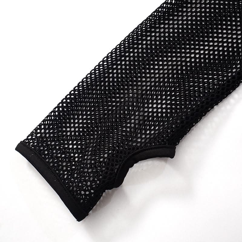 Long sleeve crewneck fishnet hole head pattern top