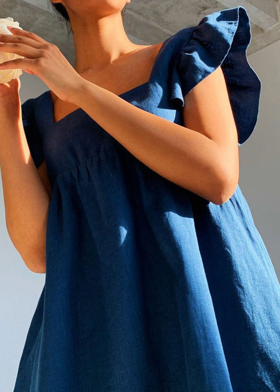 Soleil Linen Flutter-Sleeve Mini Dress