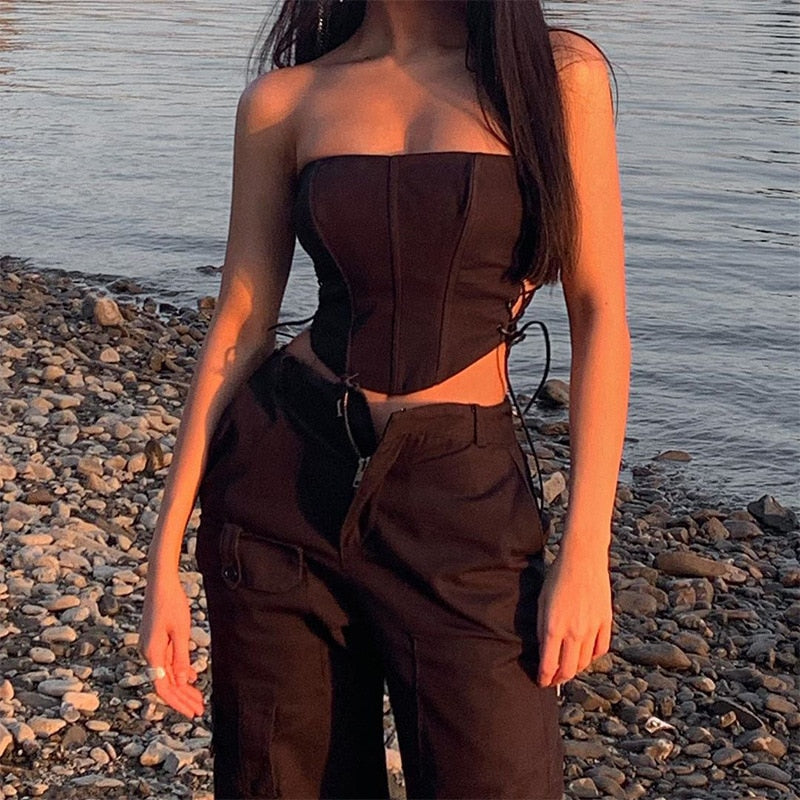 Off Shoulder Strapless Lace Up Corset
