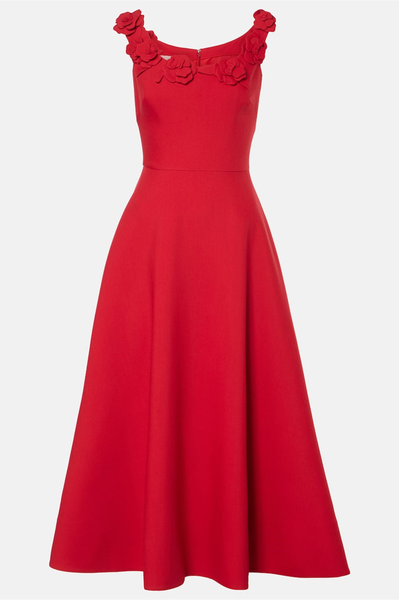 Roxanne Embellished Floral Round Neck Midi Dress