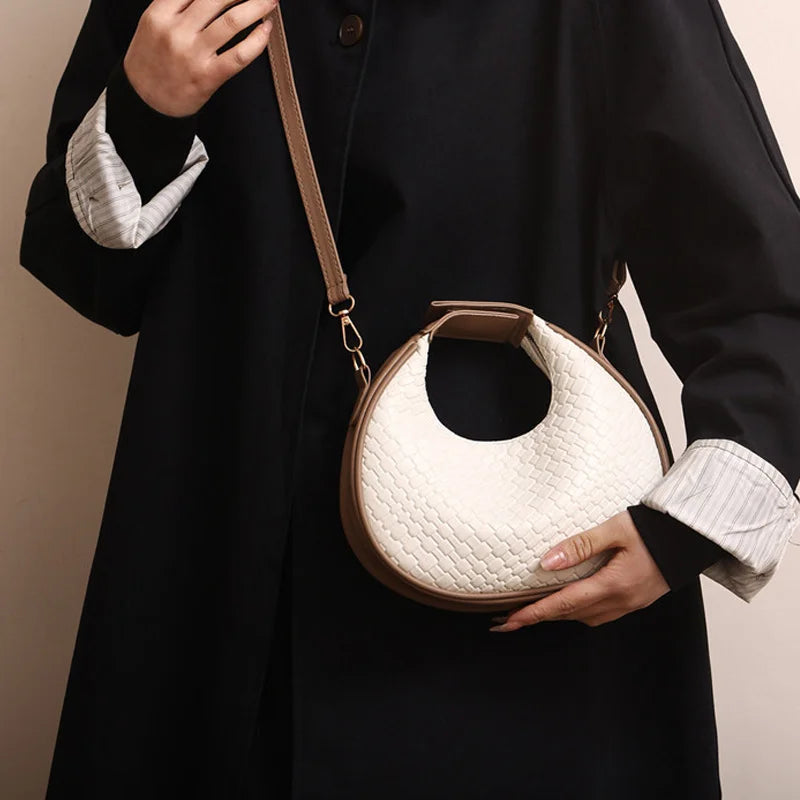 Solid Color PU Leather Lattice Crossbody Handbag
