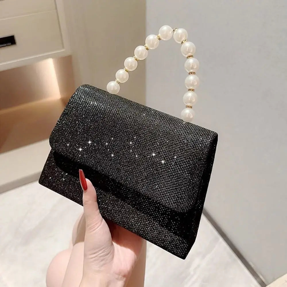 Silk Evening Clutch Gold Pearl Chain Bag