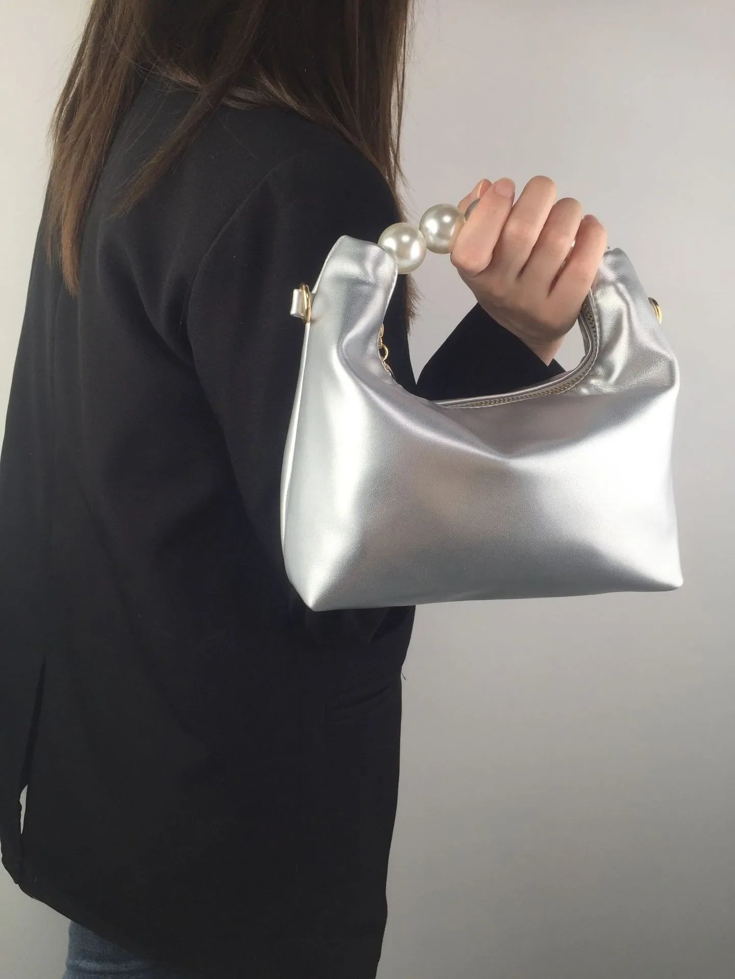 Pearl Handle Fashion Women Clutch Bag