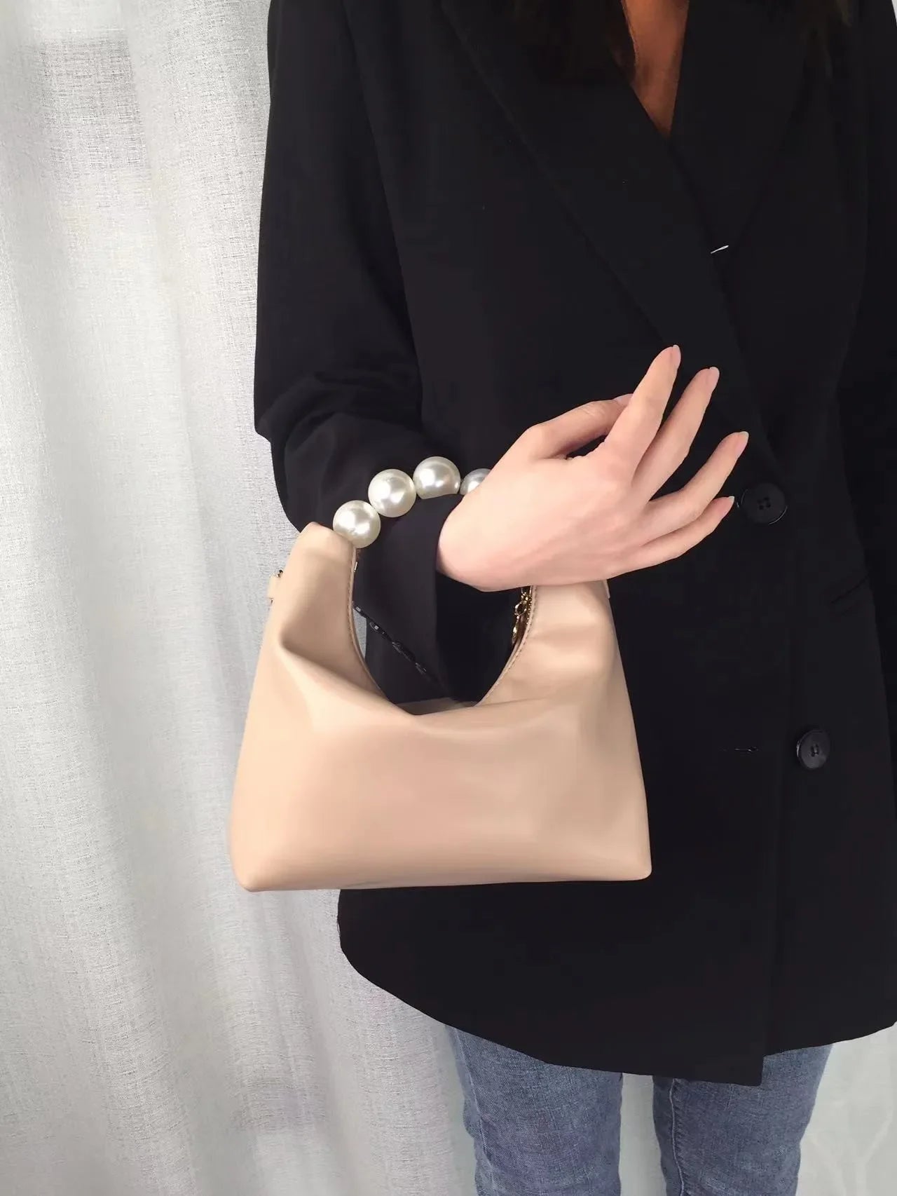 Pearl Handle Fashion Women Clutch Bag