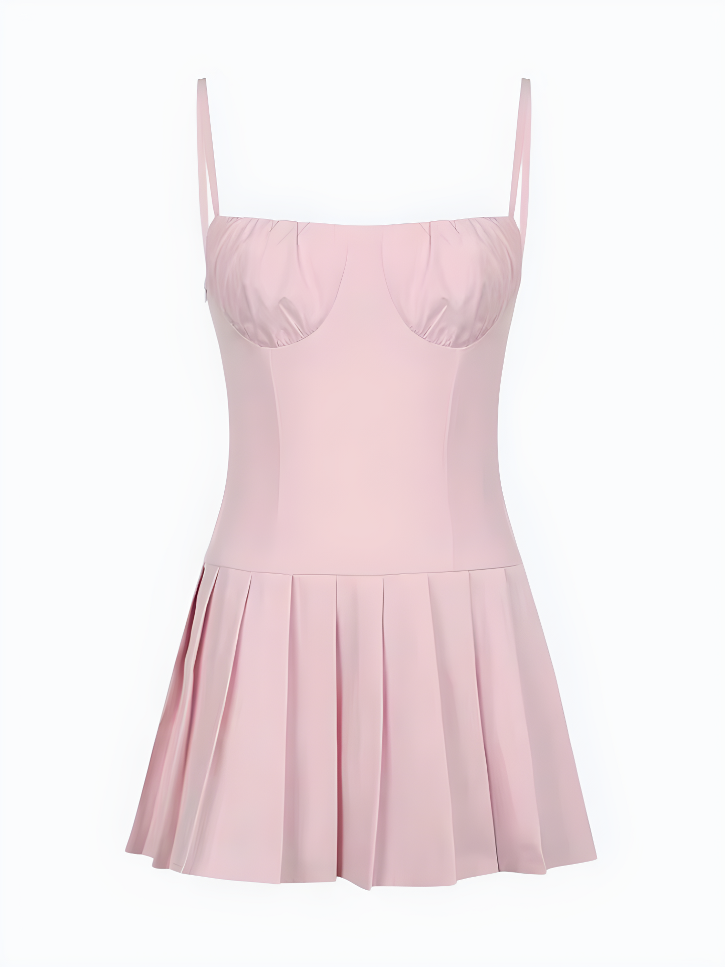 Spaghetti Strap Ruched Bust Pleated Skater Mini Dress