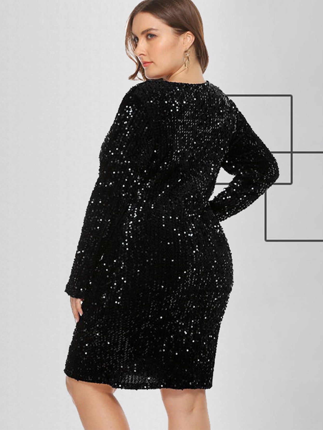 Sequin V Neck Long Sleeve Bodycon Mini Dress
