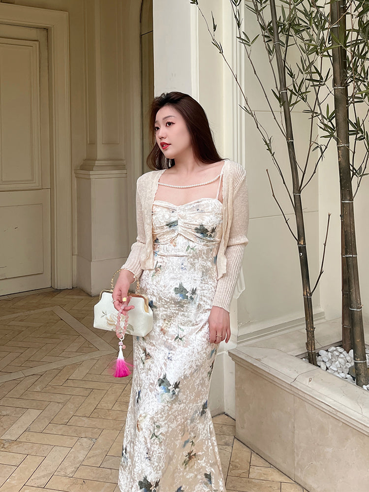 Romantic Velvet Sling Plus Size Dresss