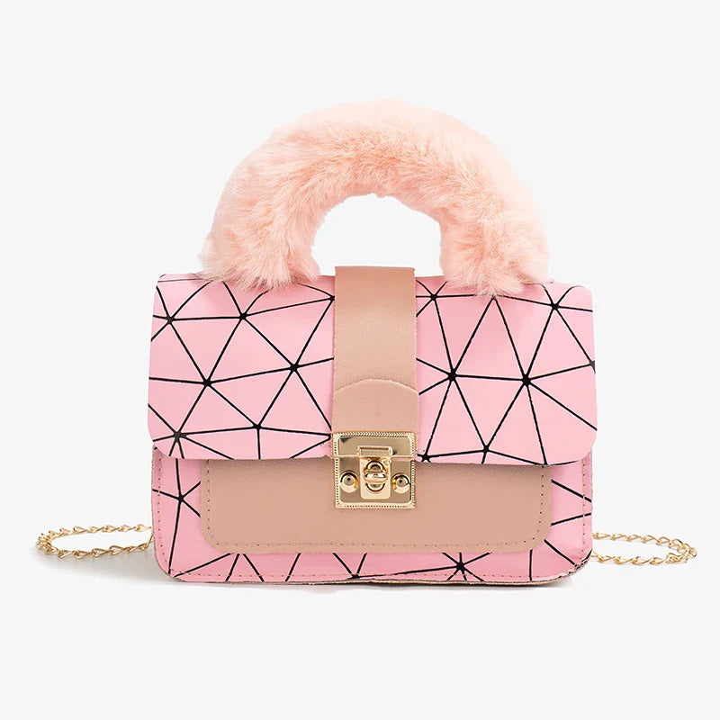 Plush Small Square Printed Messenger Handbag