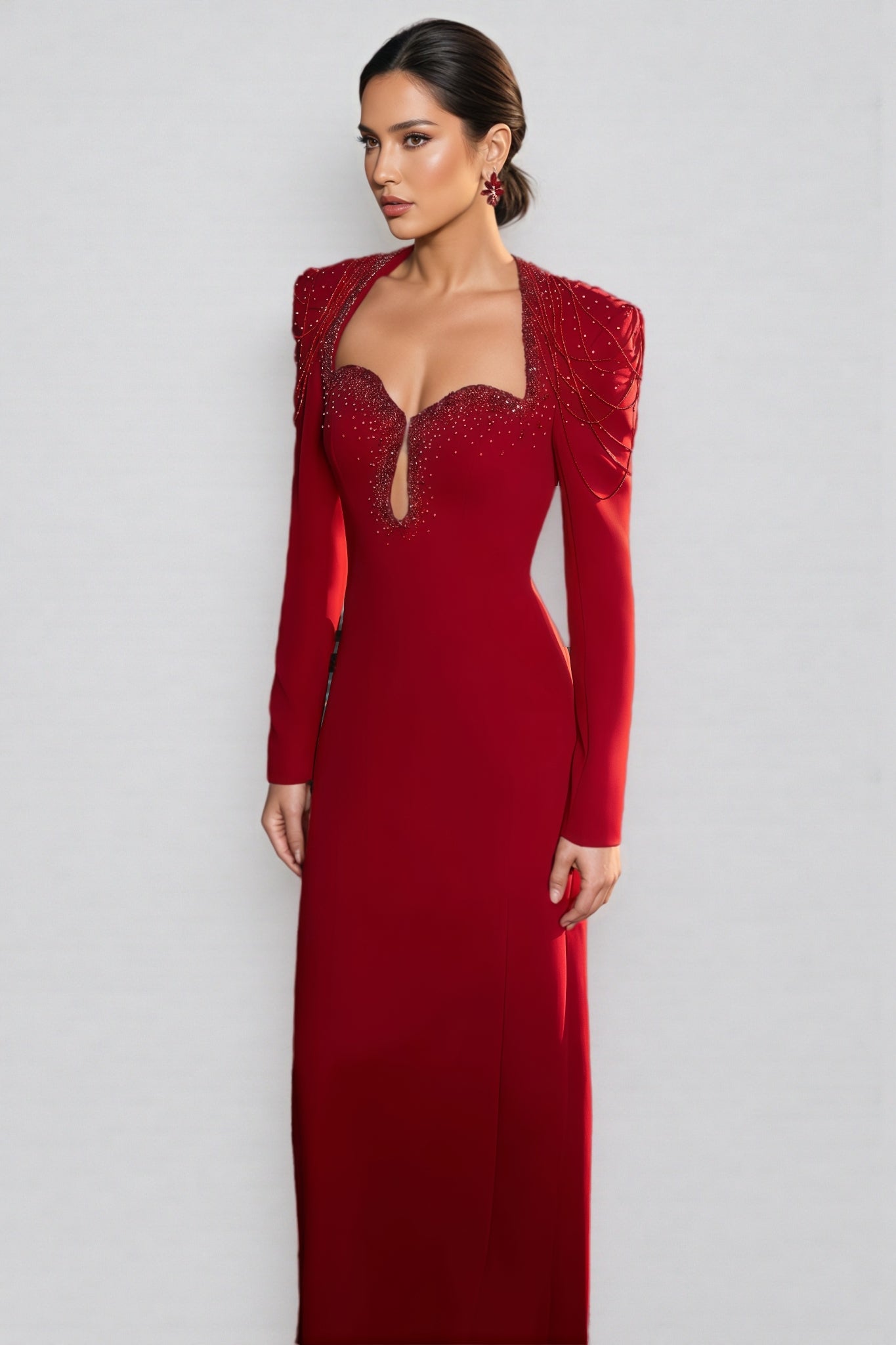 Kaelan Red Crystal Strings Cut-Out Maxi Dress