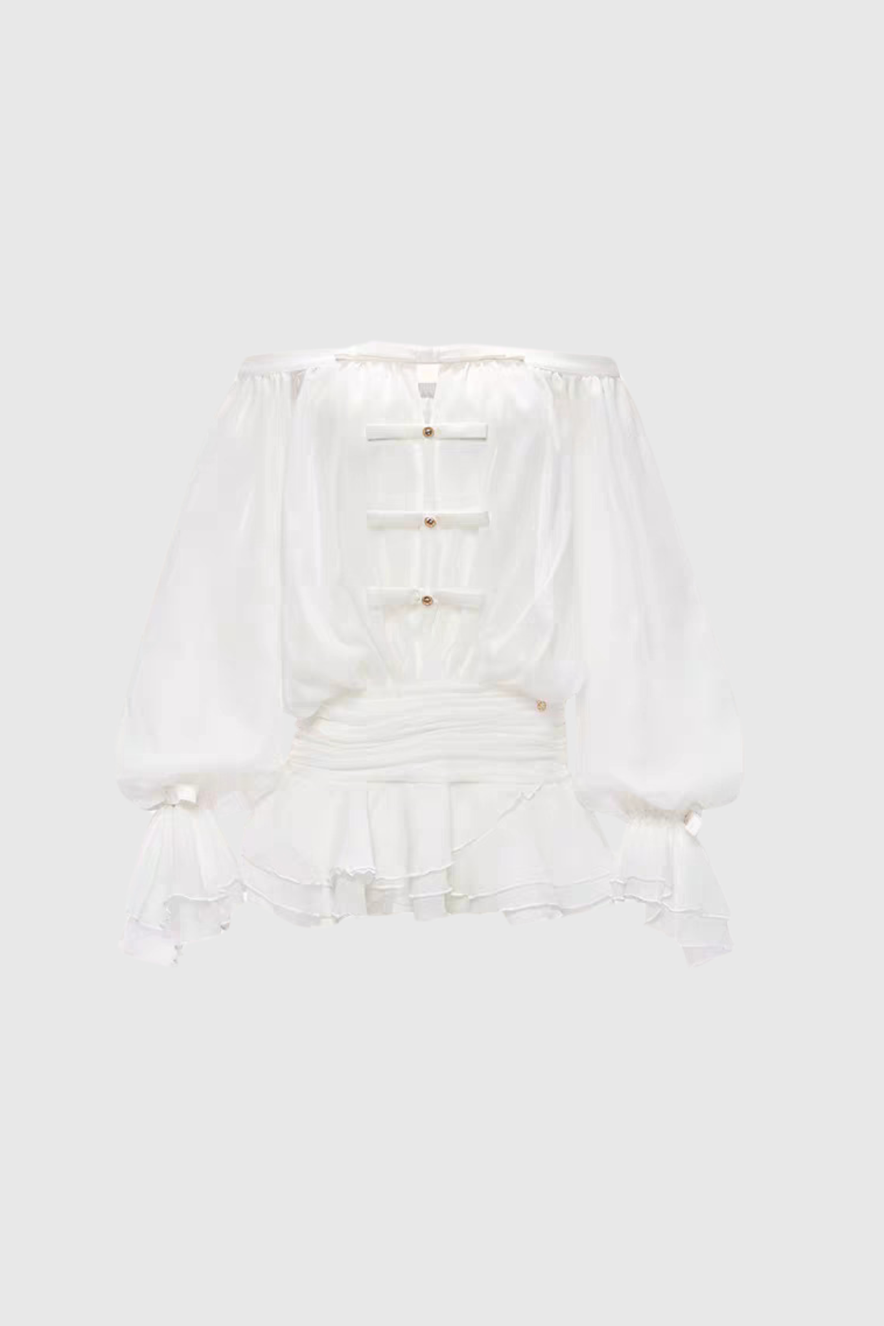 Raylene Off Shoulder Bow Ruffle Mini Dress - White