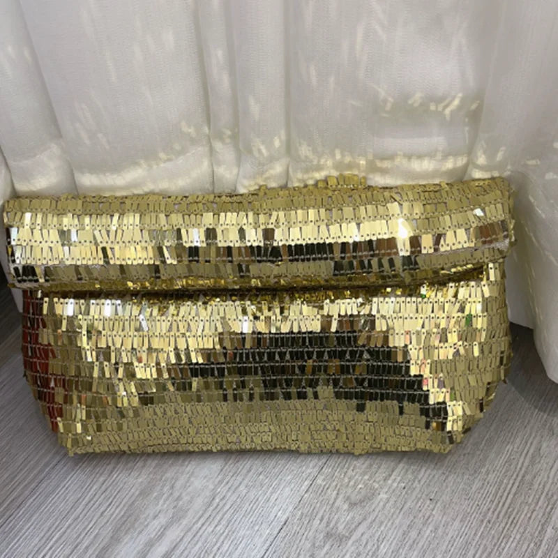Red Sequin Leather Clutch Bag Wristlet