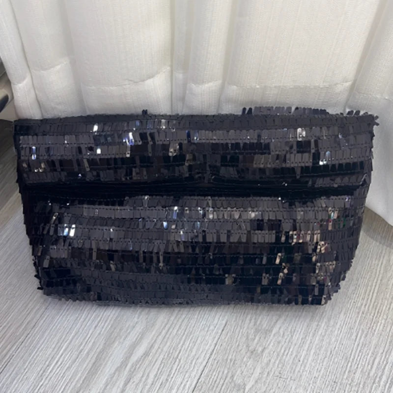 Red Sequin Leather Clutch Bag Wristlet