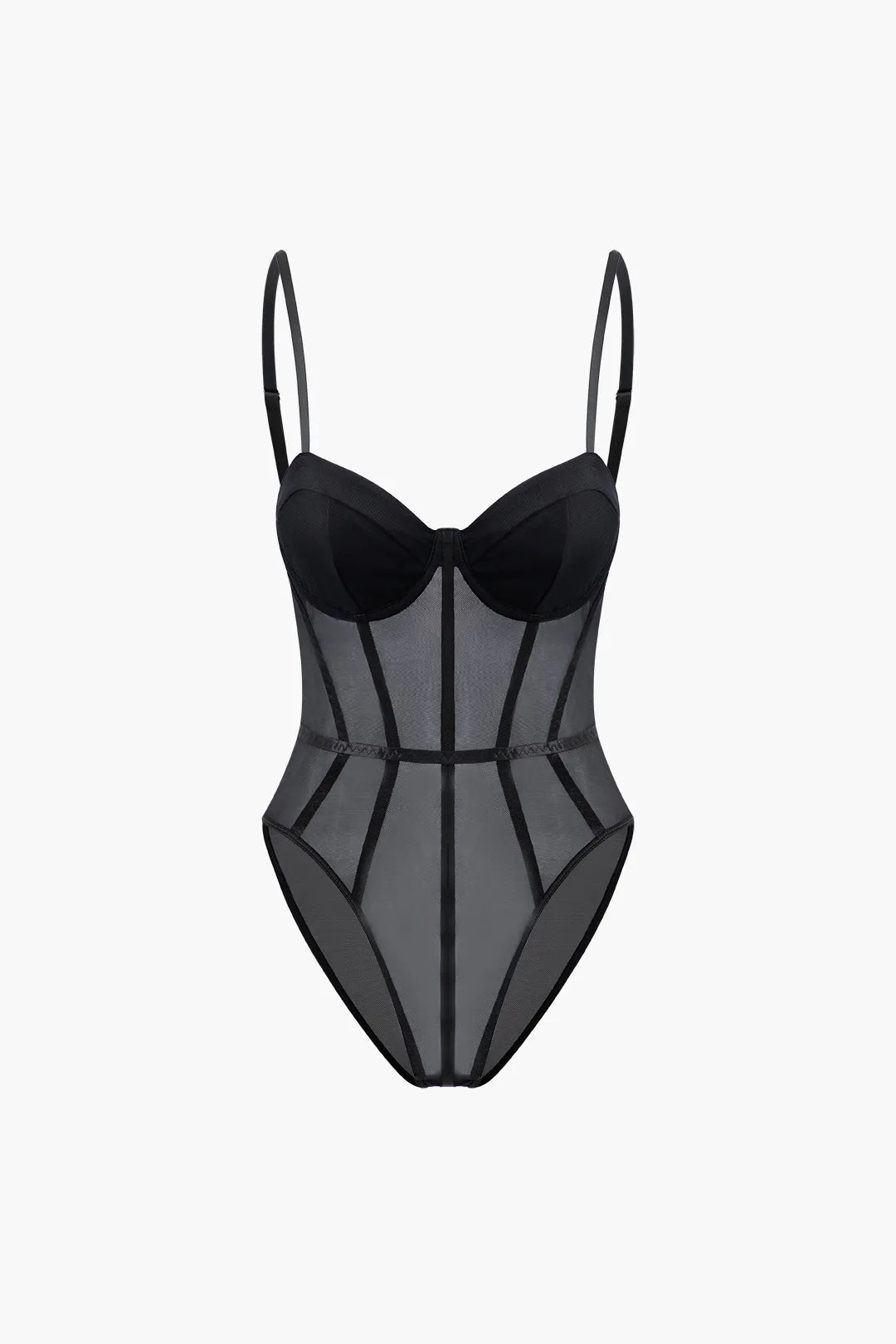Reese Black Sheer Bustier Corset Bodysuit