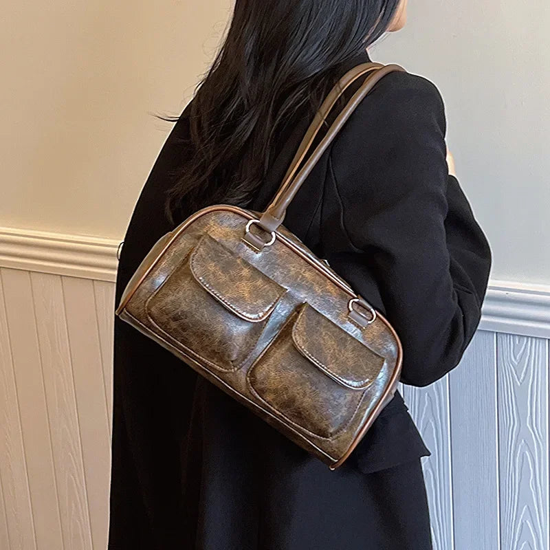 Retro Double Pockets Small Shoulder Bag