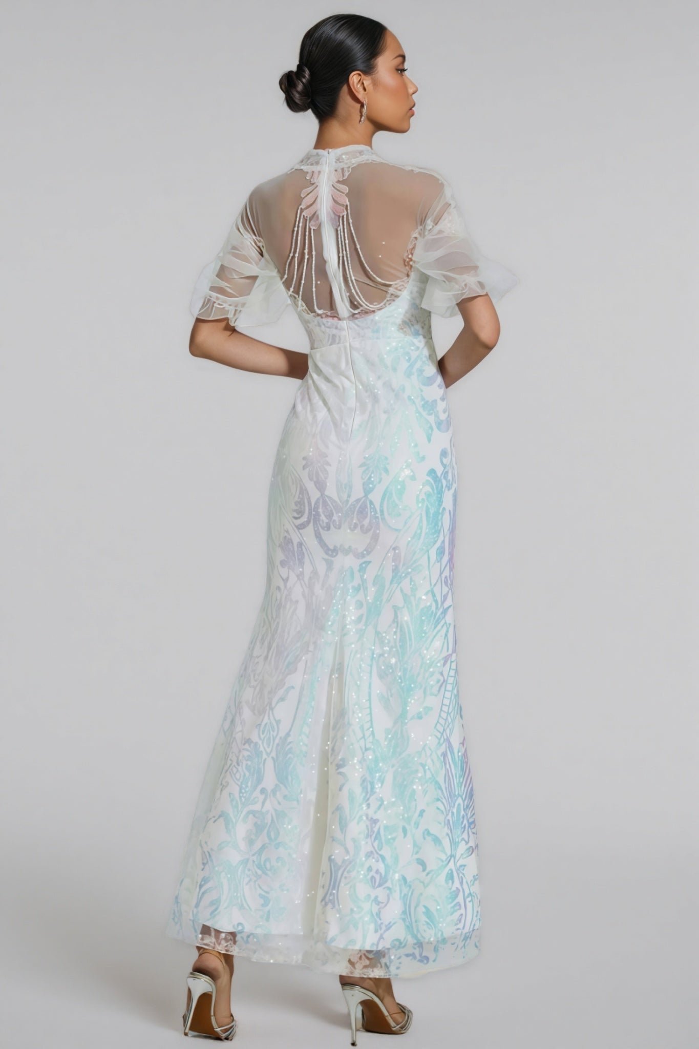 Austinse White Mesh Sequin Maxi Dress