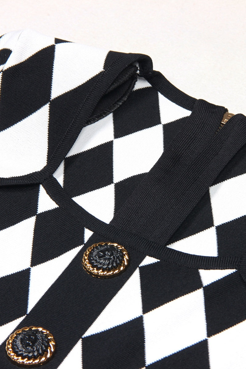 Abiga Diamond Jacquard Flared Knit Mini Dress