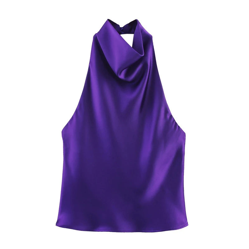Sarina | Satin Backless Women's Halter Top