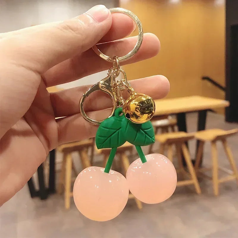 Cute Cherry Charm Handbag Pendant Keychain Crystal Cherry Bag Accessories