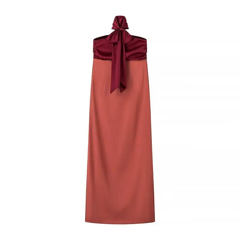 Strapless Tube Choker Sheer Overlay High Slit Maxi Dress