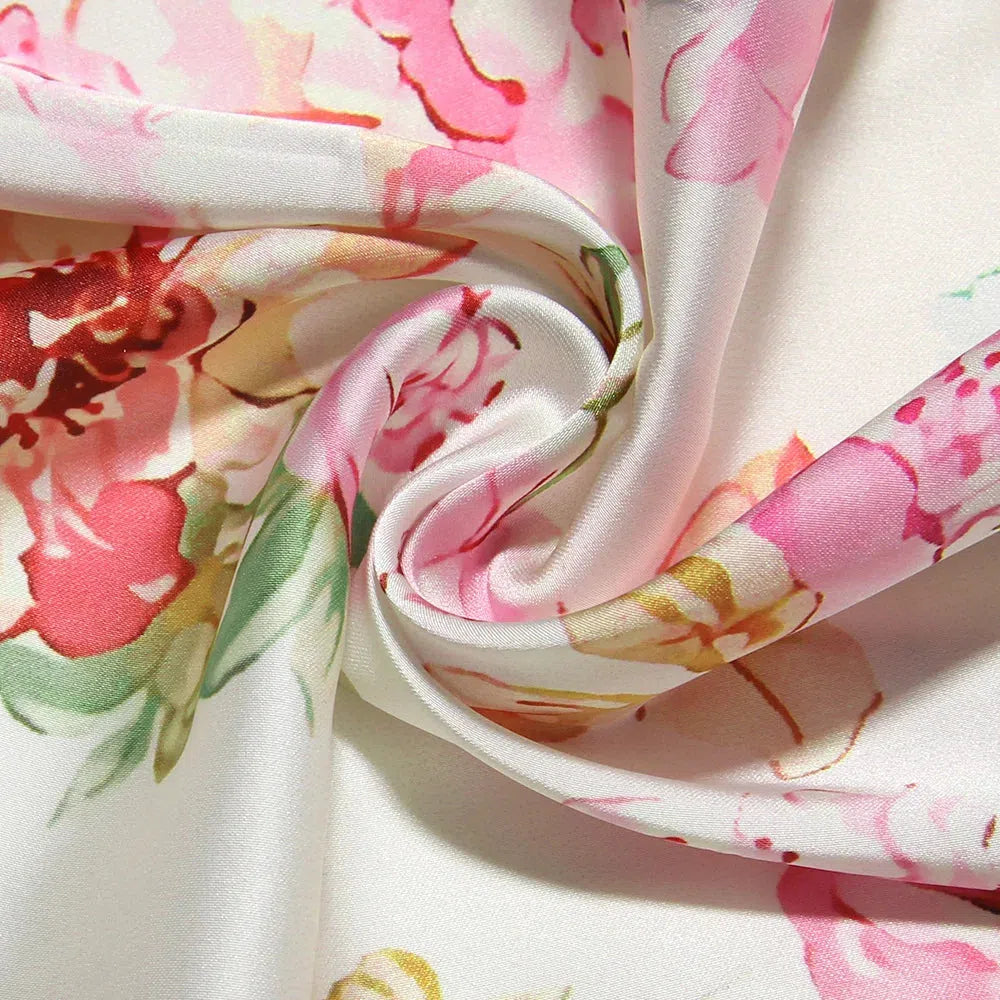 Floral Print Sweetheart Ruched Spaghetti Strap Satin Bodycon Maxi Dress