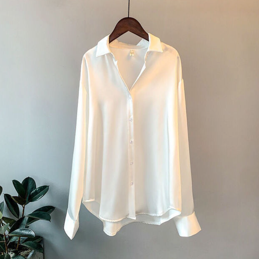 | Women’s Loose Fit Button Down Satin Blouse