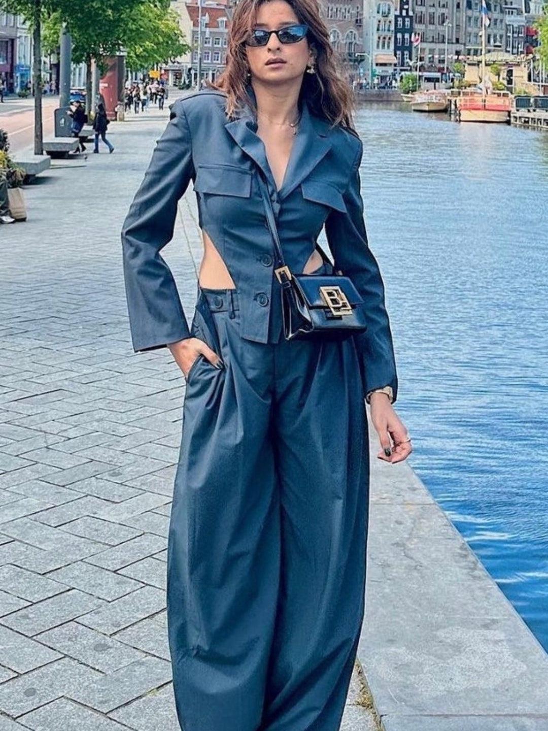 Bodysuit Style Blazer & Wide Leg Pants Coord Set