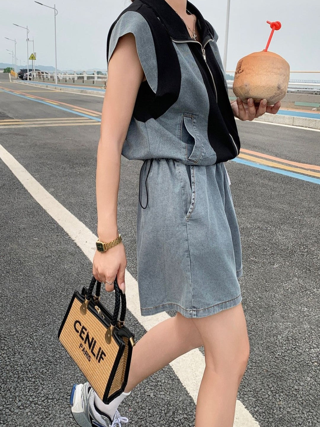 Cotton Denim Top & Shorts Coord Set