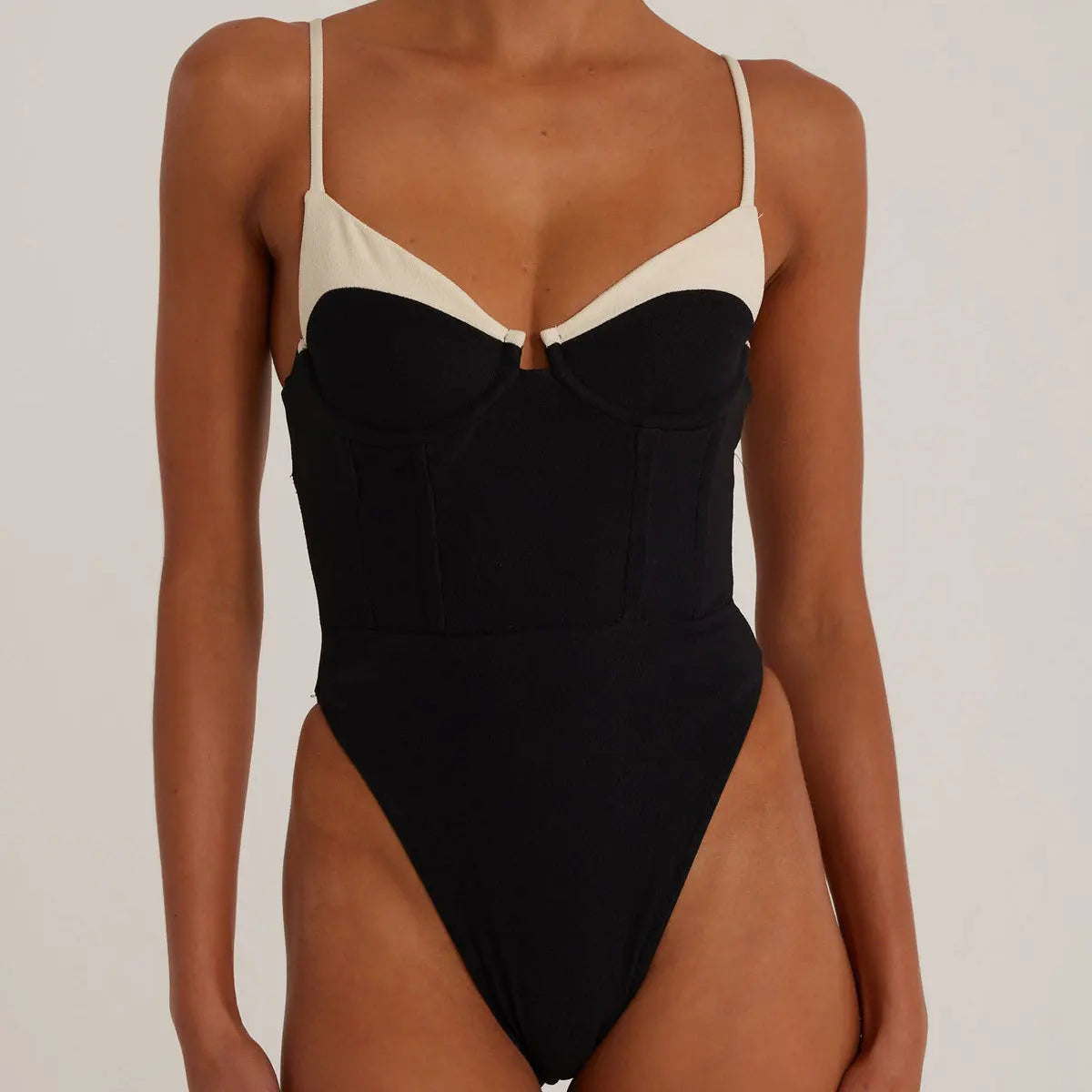Black White One Piece Swimsuit Women
