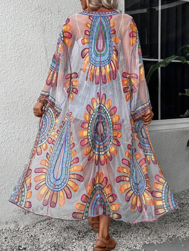 Colourful Floral Embroidery Boho Beach Cover-up Lace Bikini