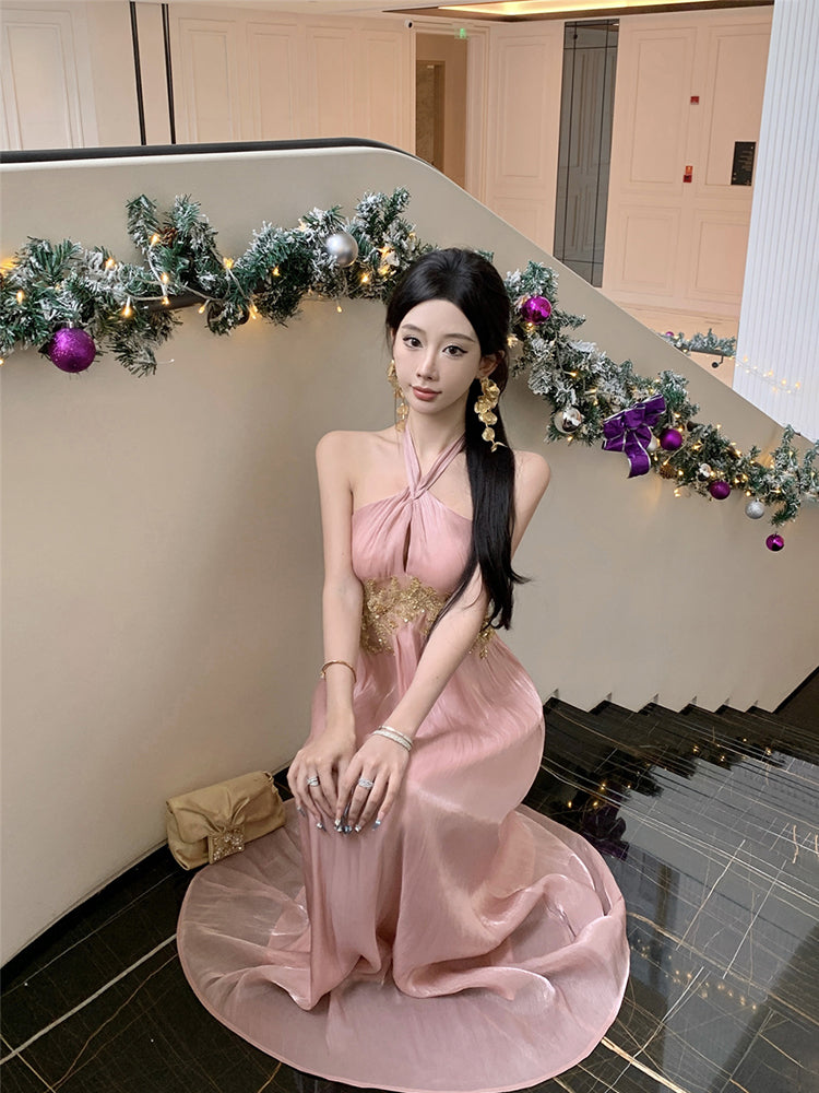 Sexy Open-Back Halter Dress Classy Cocktail Party Outfit