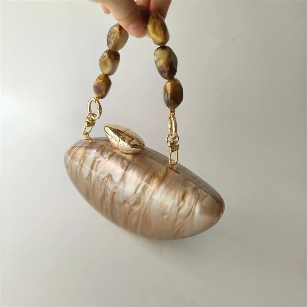 Pearl Brown Marble Acrylic Box Evening Clutch Bag