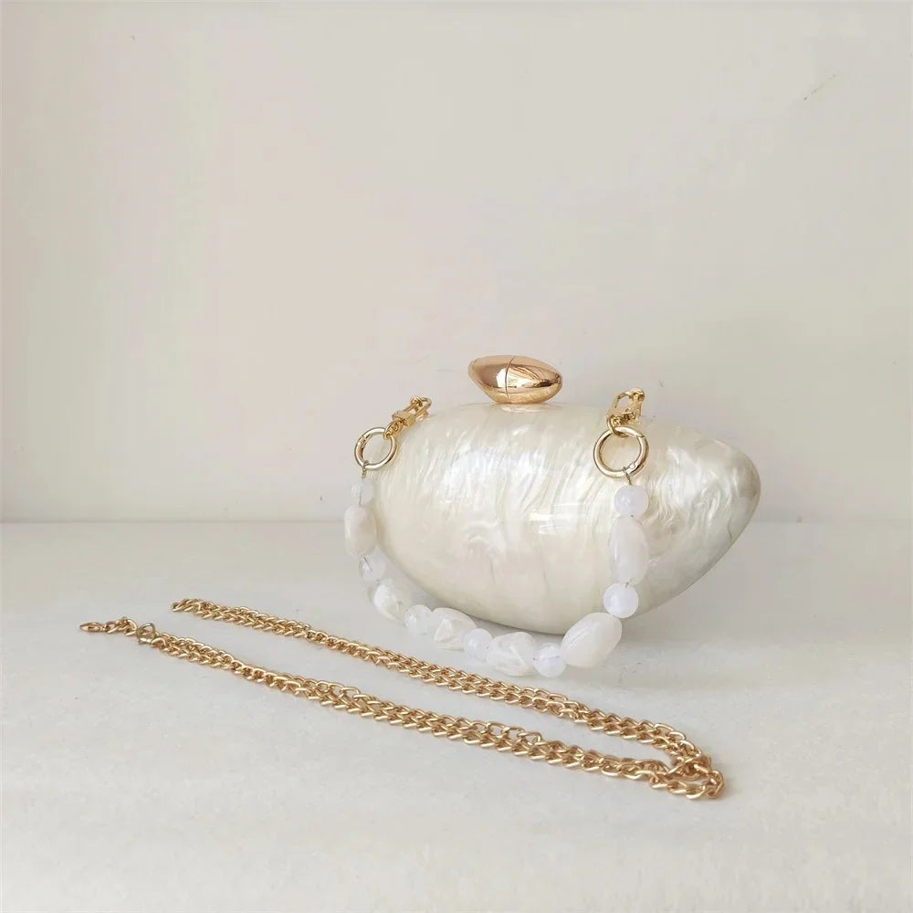 Pearl Brown Marble Acrylic Box Evening Clutch Bag