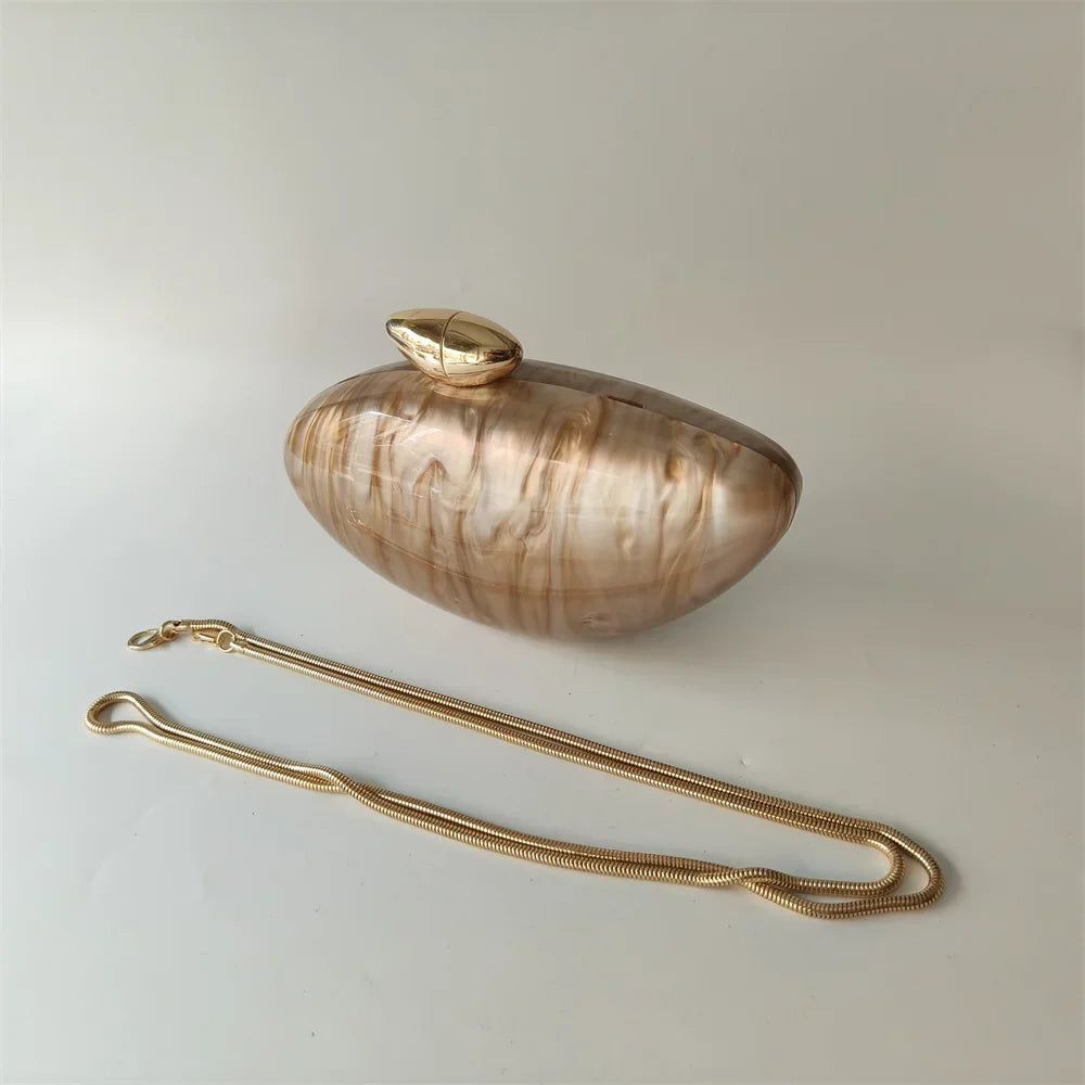 Pearl Brown Marble Acrylic Box Evening Clutch Bag