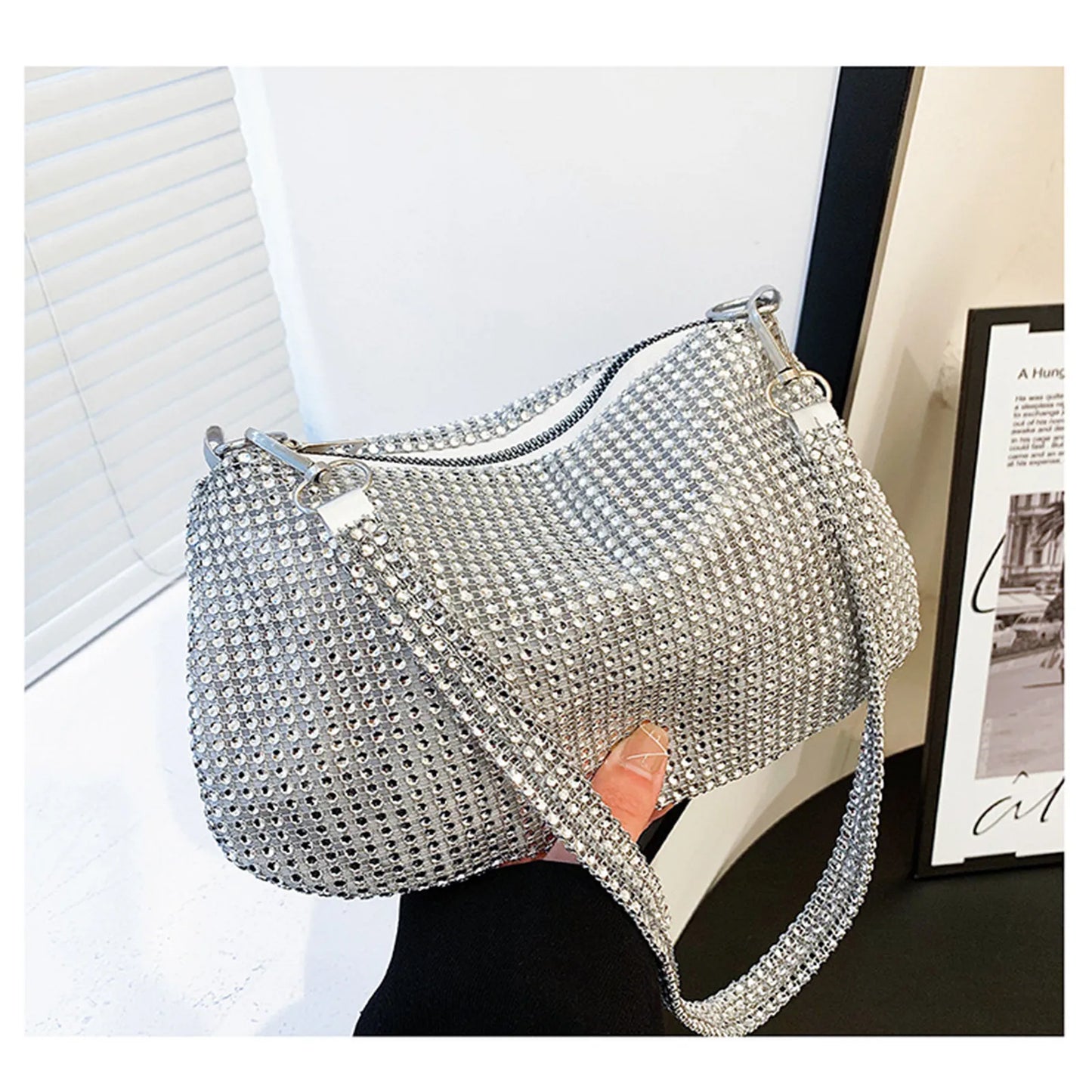 Shiny Crystal Rhinestones Evening Clutch Bag Wristlet