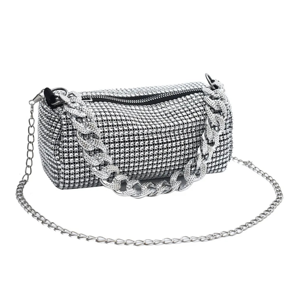 Shiny Banquet Crossbody Glitter Cuba Chain Clutch Bag