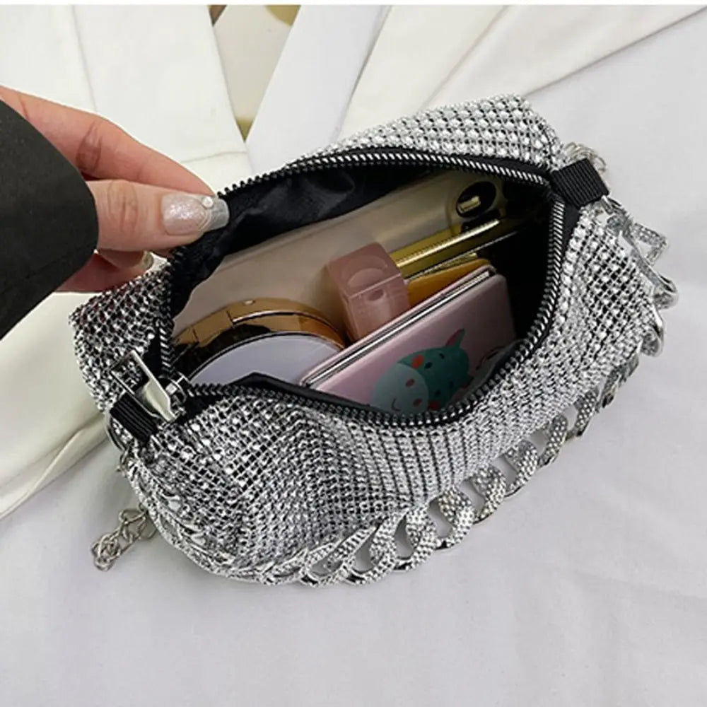 Shiny Banquet Crossbody Glitter Cuba Chain Clutch Bag