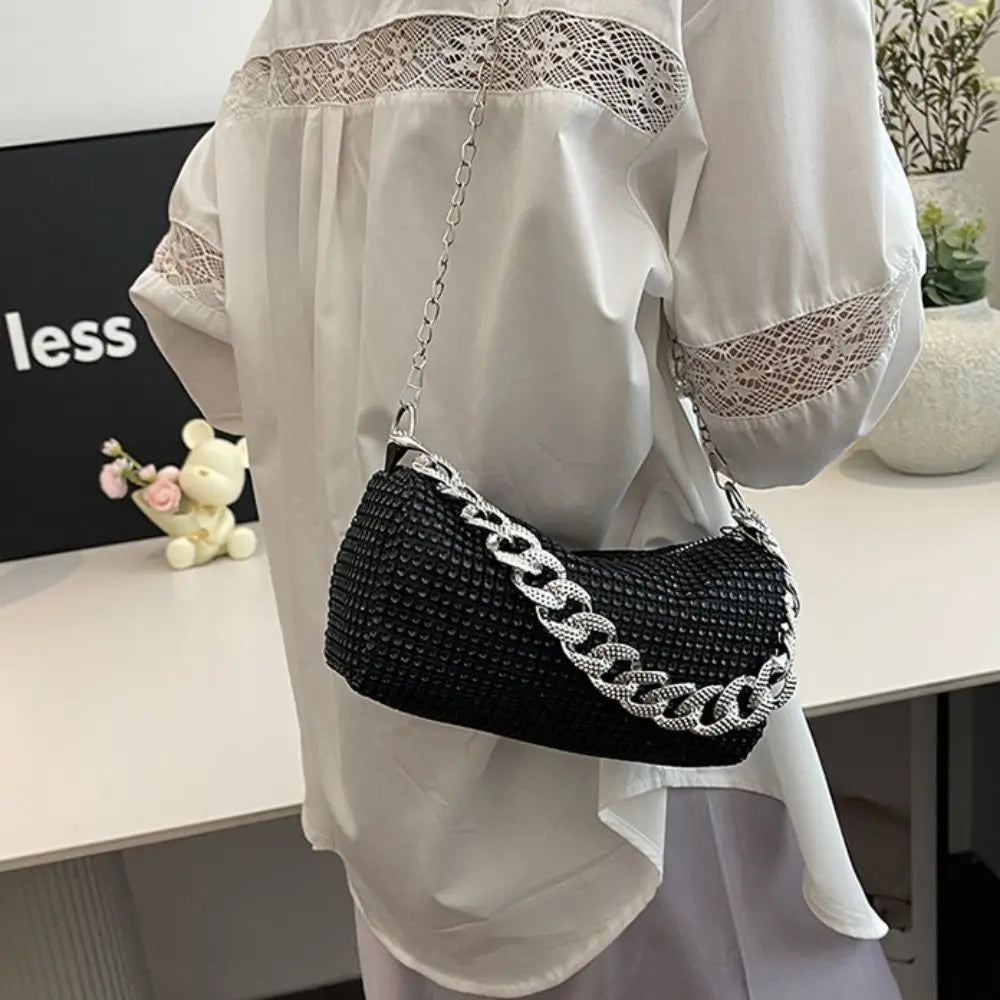 Shiny Banquet Crossbody Glitter Cuba Chain Clutch Bag