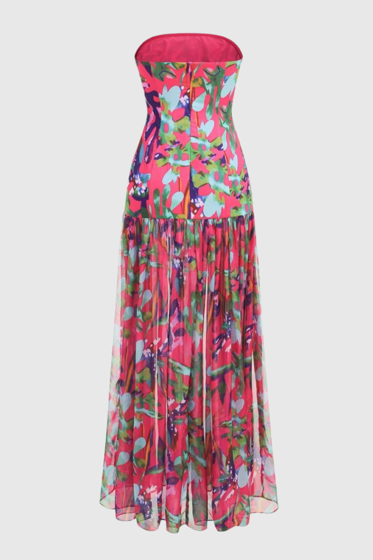 Shmaka Floral Print Strapless Slit Maxi Dress - Purple