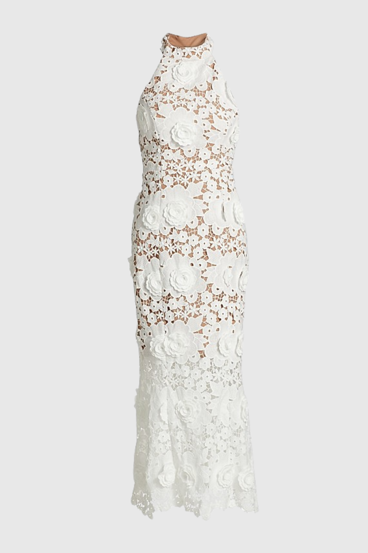 Shyheim Floral Appliqué Lace Halter Midi Dress