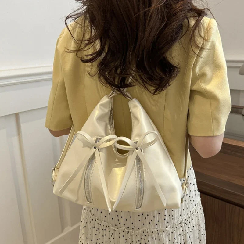 Silver Bow PU Leather Shoulder Bag