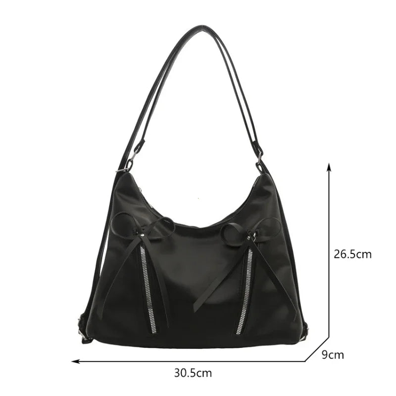 Silver Bow PU Leather Shoulder Bag