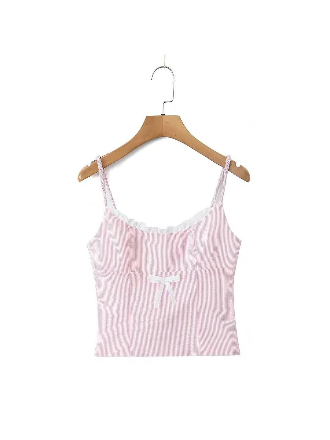 Striped Lace Bow Cami Top & Tied Skort Skirt Coord Set