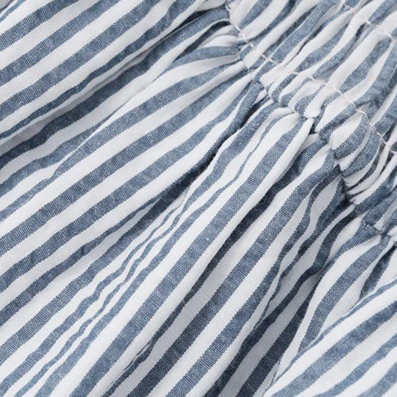 Halter Neck Smocked Bow Stripe Ruched Flare Mini Dress