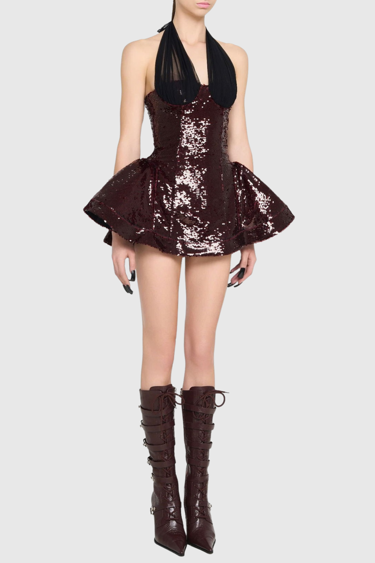 Sonica Mesh Halter Sequin Mini Dress