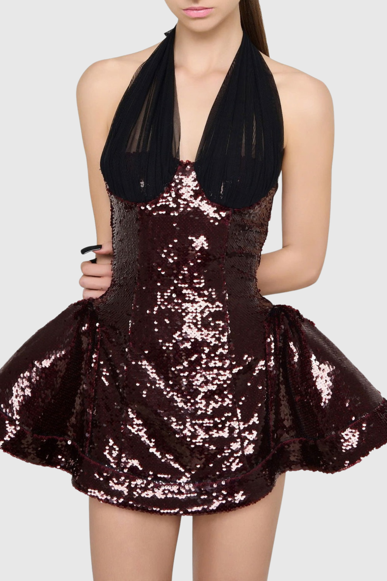 Sonica Mesh Halter Sequin Mini Dress