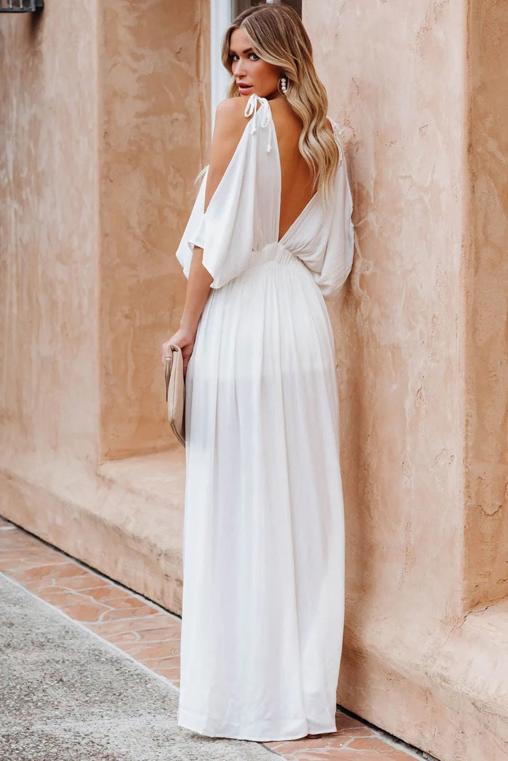 Strapless Slit Backless V-Neck Dress