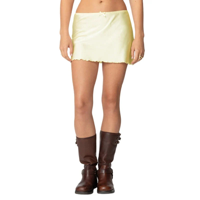 Satin Solid Low Waist Skirt