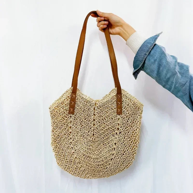 Summer Straw Rattan Crochet Shoulder Bag